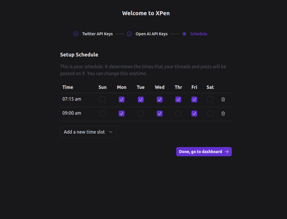 Xpen's schedule